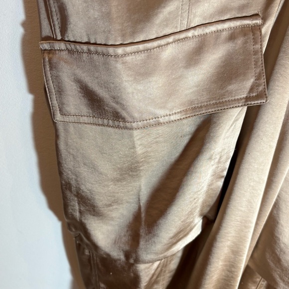 MNG Sz XL Gold Cargo Pants Satin Shiny Finish Slinky Pull On Elastic Waist NEW - Picture 6 of 11